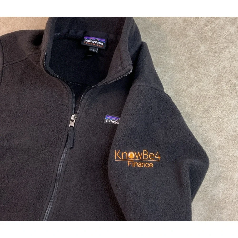 Patagonia Synchilla Fleece Jacket Mock Neck Sweater Women Sz L Black Embroidered